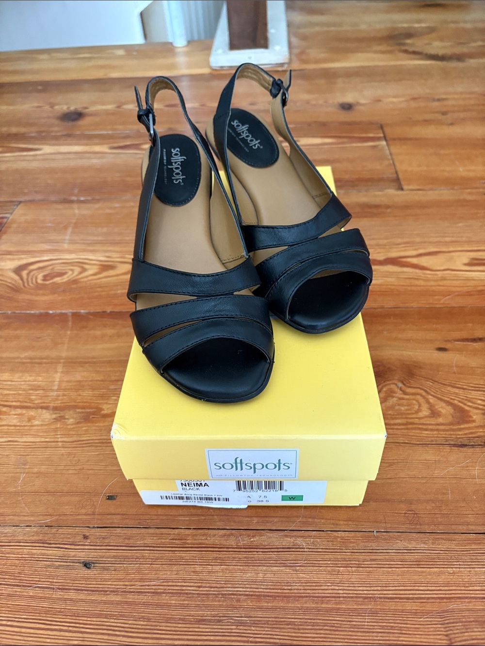 Softspots Black Leather Slingback Sandals